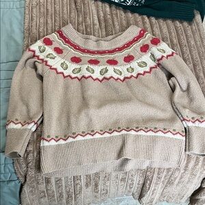 Maurices Tan Sweater with Red and Green Patterns